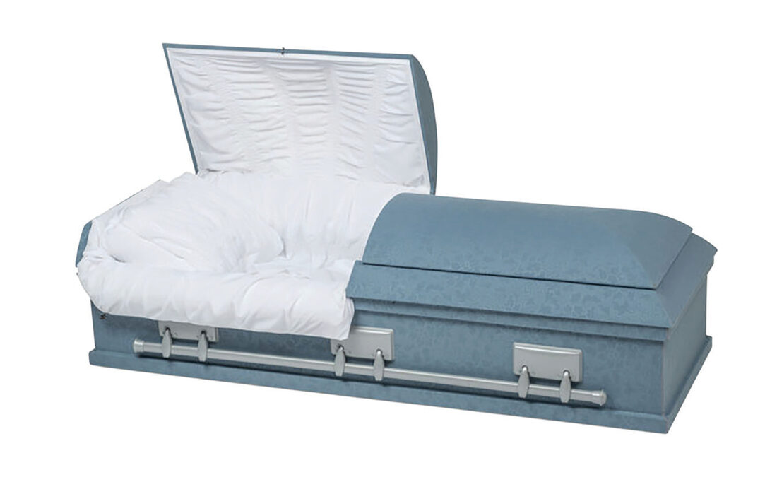 Plain Blue Cloth, casket in 