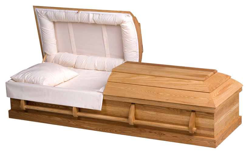 The Eden model Enviro-Casket in natural oak with a cotton interior